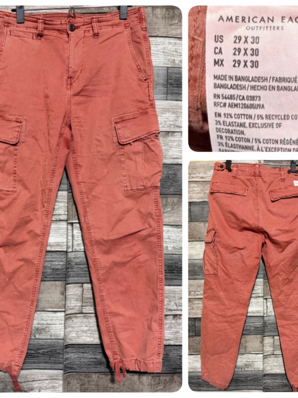 American Eagle Flex Cargo Joggers Chino Pants 29x30 Orange Red Ankle Drawstring